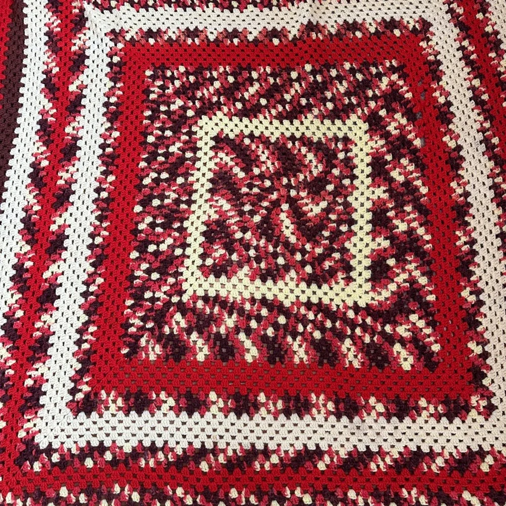 Vintage Granny Square Crochet Blanket Afghan Throw Retro Brown‎ Handmade 68x66